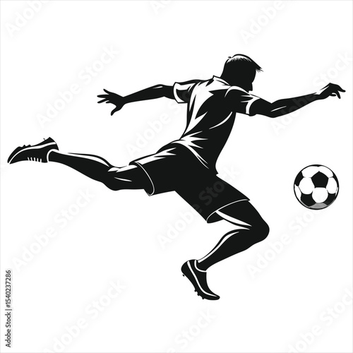 Dynamic Football Player Mid-Air Volley Kick Vector Illustration
