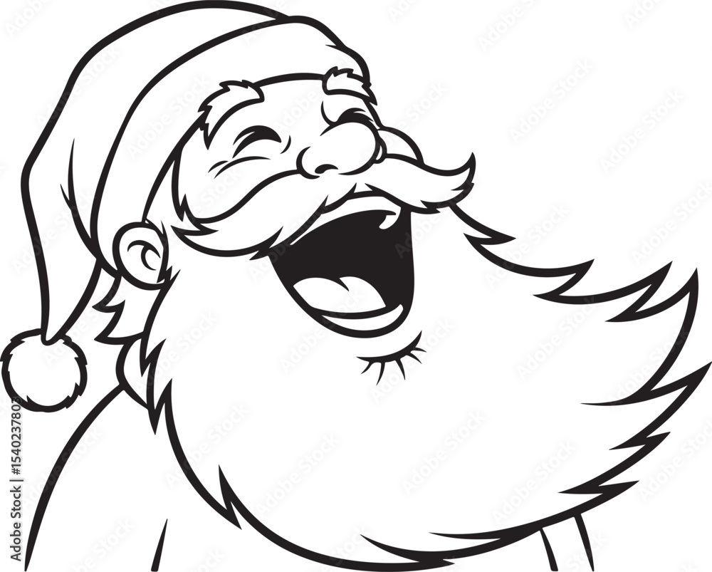 Obraz premium Line art illustration of Santa Claus laughing heartily with joyful expression