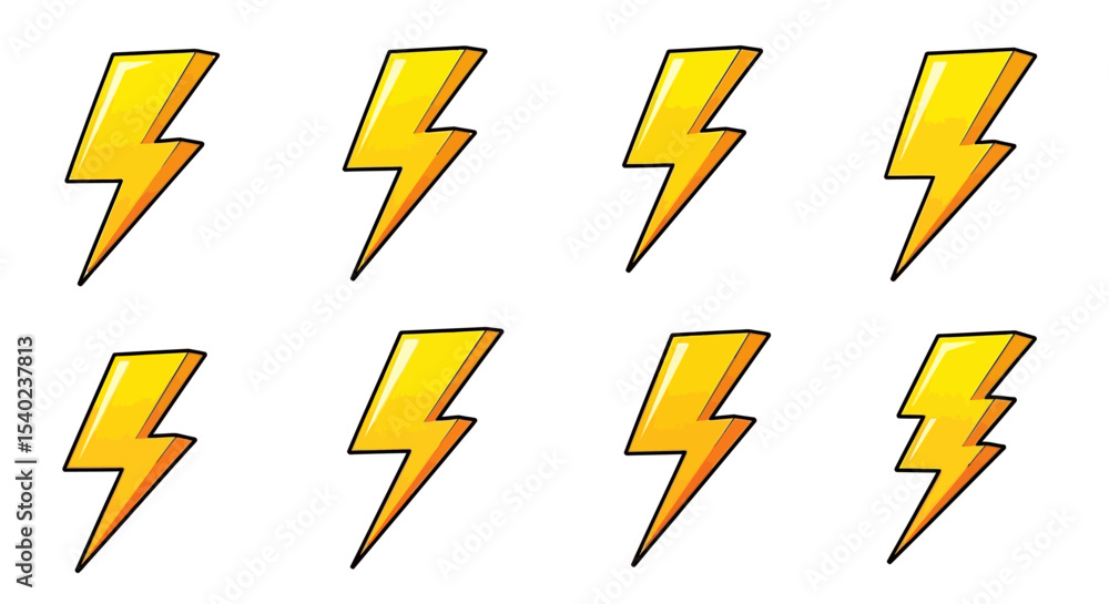 Cartoon Lightning Bolt Icons Set Cartoon Lightning Bolt Icons Set