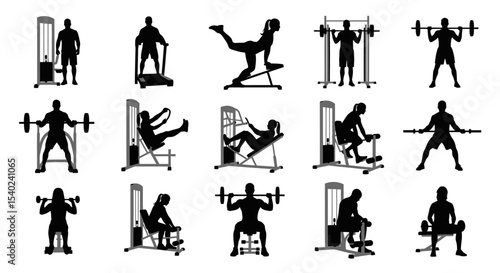 Diverse Gym Exercises in Silhouette Form