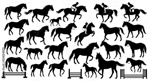 Diverse Horse Silhouettes in Various Actions