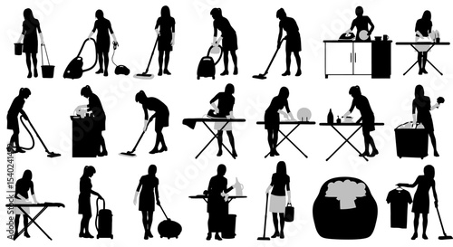Diverse Household Chores Illustrated by Silhouettes of Women