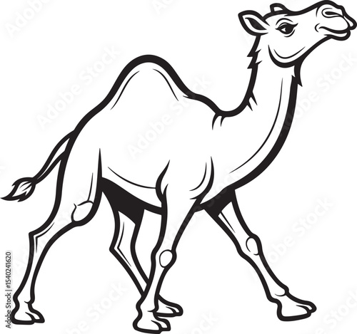 Monochrome stylized dromedary camel walking with a single hump on its back