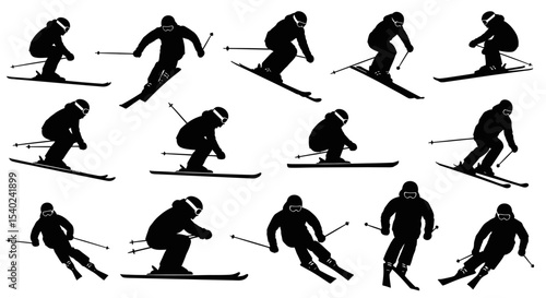 Diverse Skiers in Dynamic Action Silhouettes