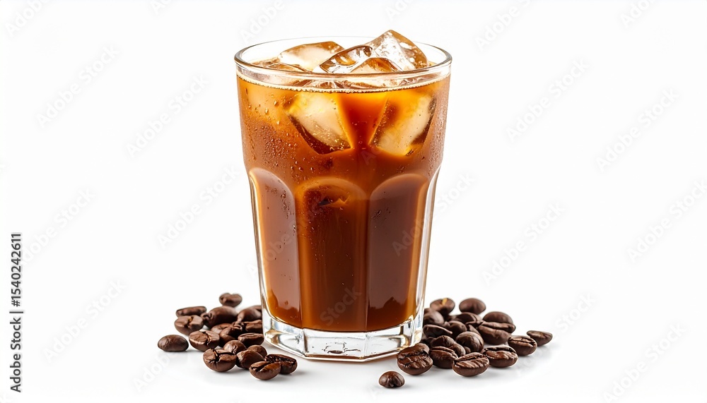白い背景に水滴のついたアイスコーヒー 白い背景に水滴のついたアイスコーヒー