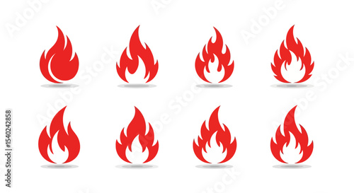Eight Red Flame Icons: Variations in Design and Style
