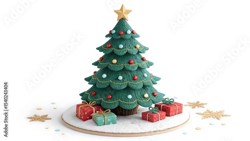 Decorated christmas tree with gifts isolated on white background