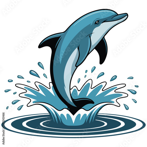 Dolphin jumping wave vector isolated white background