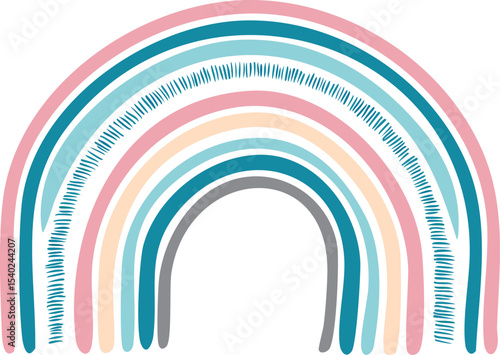 Create a single vector icon of a minimalist pastel rainbow with soft, rounded arches