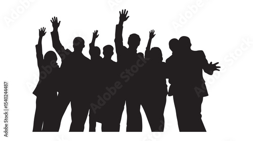 Business team silhouette illustration, all waving at the camera

