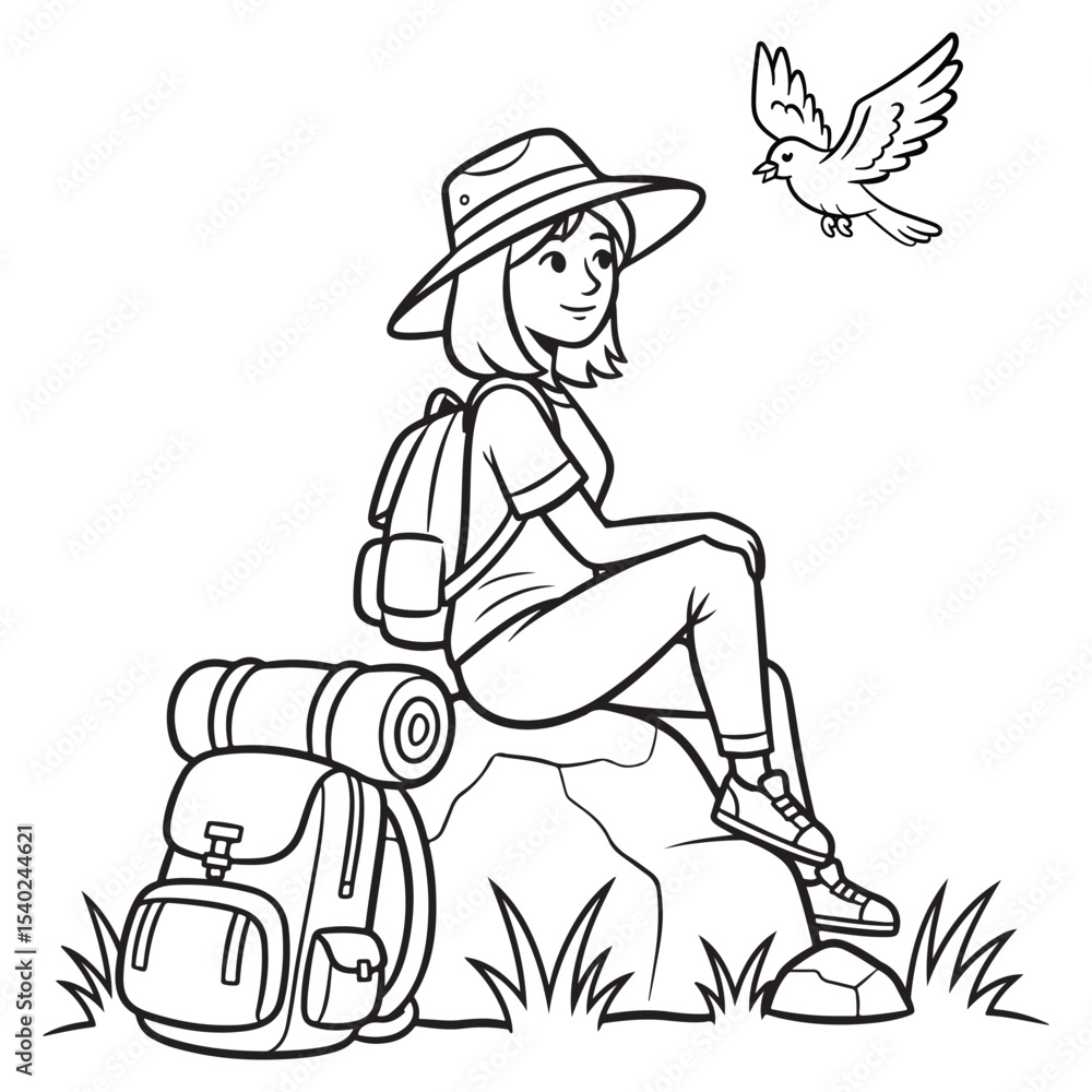 Fototapeta premium A cheerful hiker enjoying a peaceful moment with nature and wildlife