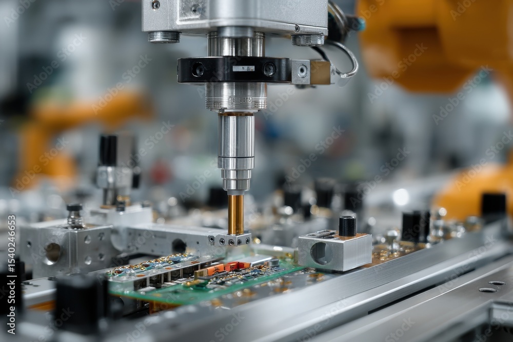 Precision robotic arm for assembly of intricate electronic circuits on a automated production line in a manufacturing facility Precision robotic arm for assembly of intricate electronic circuits on a automated production line in a manufacturing facility