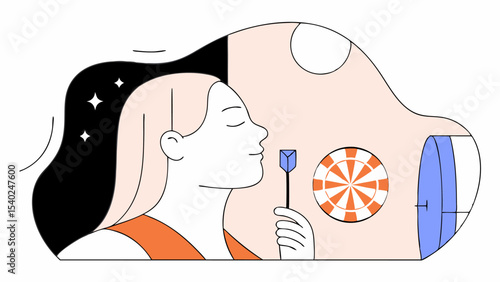 Woman Concentrating on Dart Game, Goal Setting, Focus, Achievement