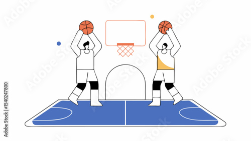 Two Basketball Players Shooting Hoops