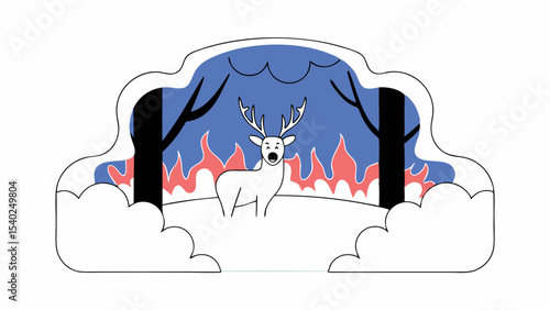 Deer in Burning Forest