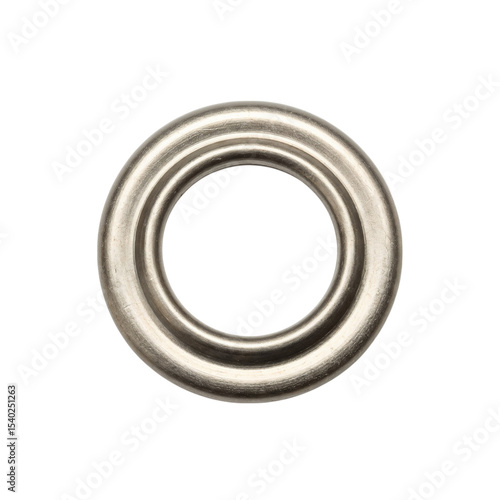 Round metallic grommet with smooth surface on white background  