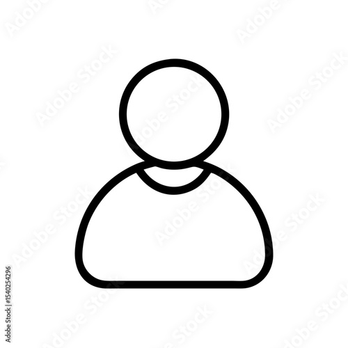 Minimalist Single User Profile Icon – Black Line Silhouette of Person on White Background for Account Creation, Login Page, Avatar Placeholder, Identity Symbol, Web and App Interface Design