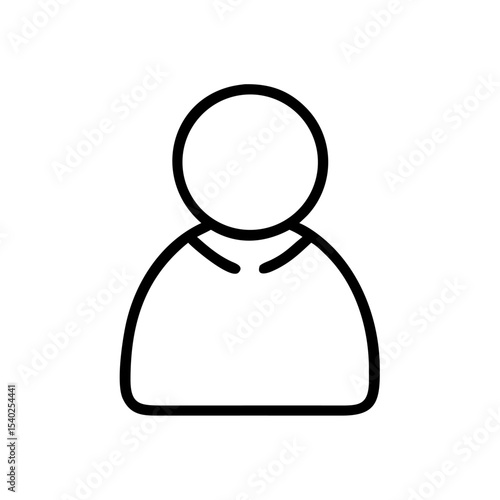Minimalist Single User Profile Icon – Black Line Silhouette of Person on White Background for Account Creation, Login Page, Avatar Placeholder, Identity Symbol, Web and App Interface Design