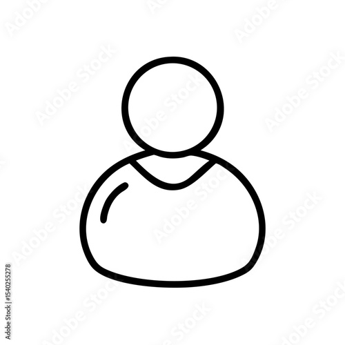 Minimalist Single User Profile Icon – Black Line Silhouette of Person on White Background for Account Creation, Login Page, Avatar Placeholder, Identity Symbol, Web and App Interface Design