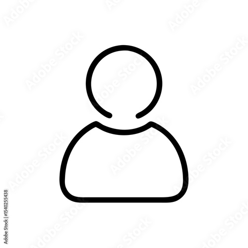 Minimalist Single User Profile Icon – Black Line Silhouette of Person on White Background for Account Creation, Login Page, Avatar Placeholder, Identity Symbol, Web and App Interface Design