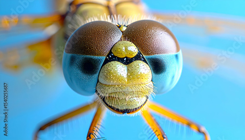 Closeup of Dragonfly Face with Bright Blue and Brown Eyes