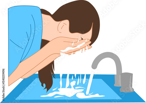 Cleanse and Refresh: A person gently washes their face in a calming ritual, revitalizing their skin with the cool touch of water and embracing the moment of serene self-care. 