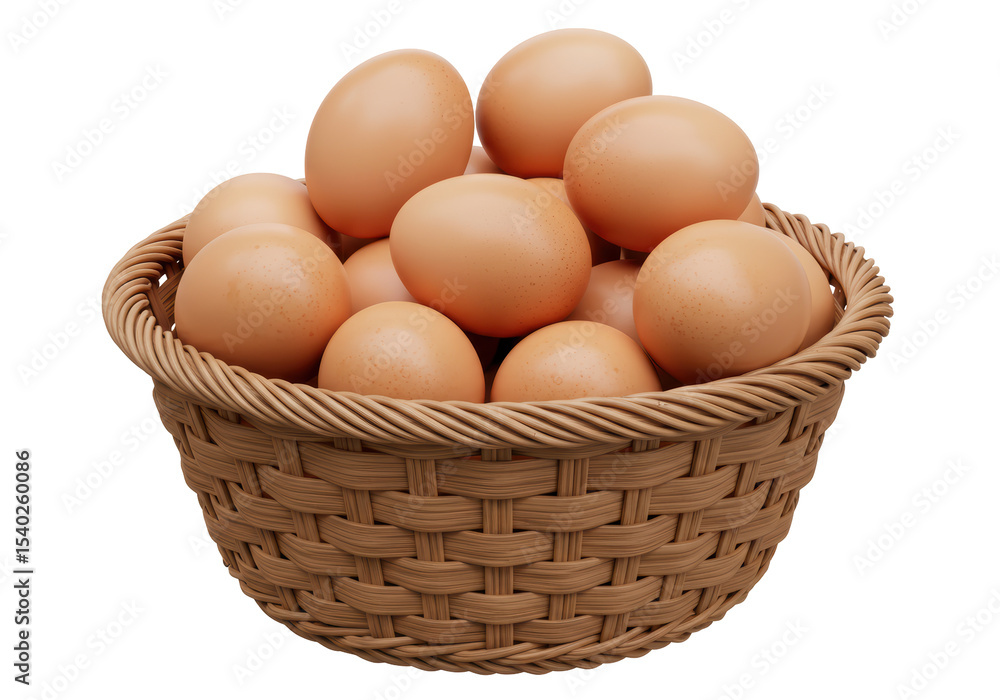 Isolated Woven Basket Filled with Brown Eggs Isolated Woven Basket Filled with Brown Eggs