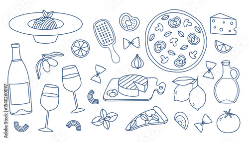 Hand drawn outline mediterranean food set. Doodle drawing for print, menu design, poster, banner