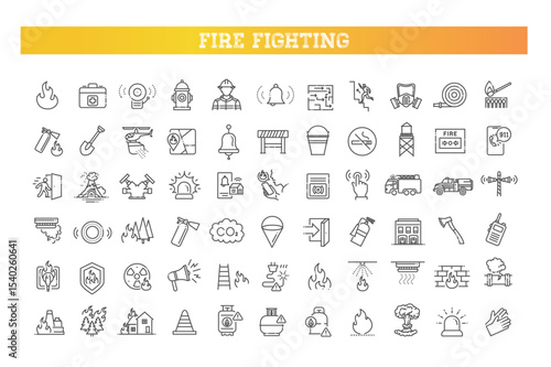 Firefighting safety line icons