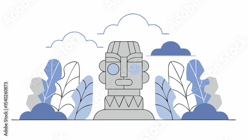Serene Stone Idol in Tropical Setting