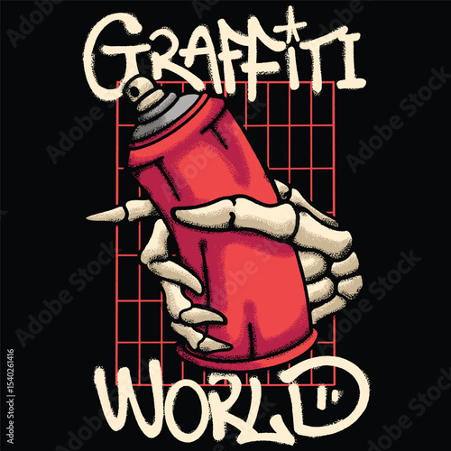 skull Hand Holding Spray Paint Can for streetwear illustration