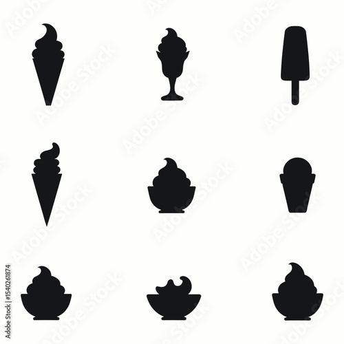 Ice Cream and Dessert Silhouette Icons Set on White Background