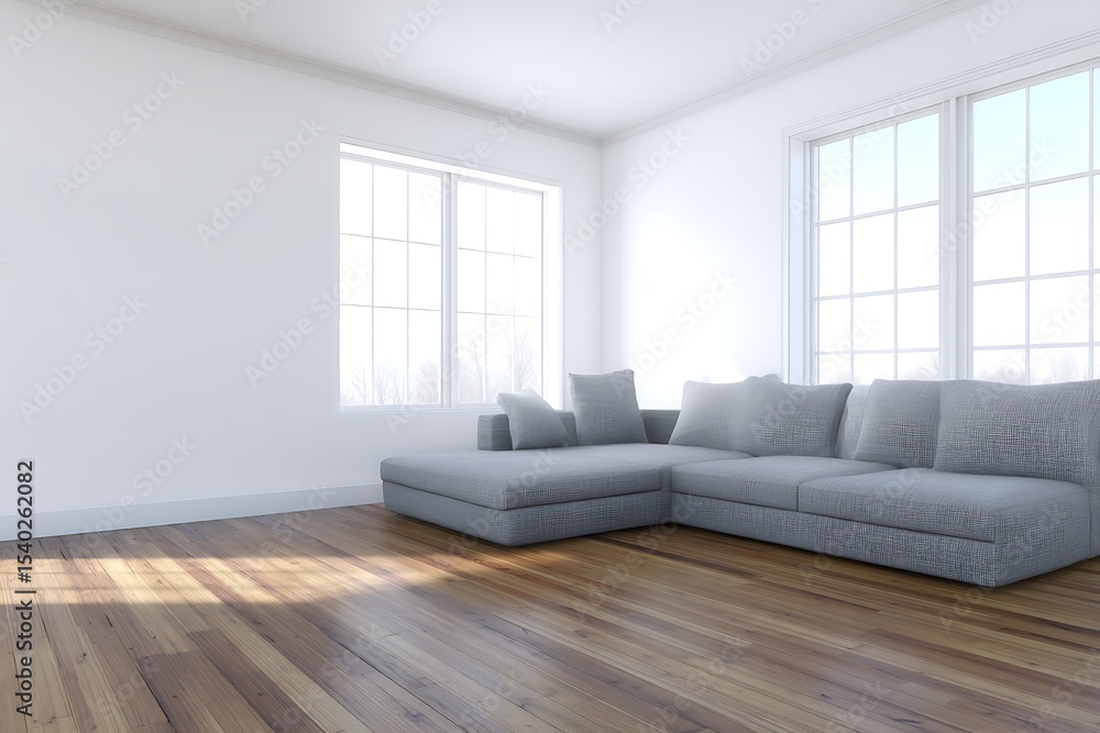Fototapeta premium Minimalist interior design with sectional sofa
