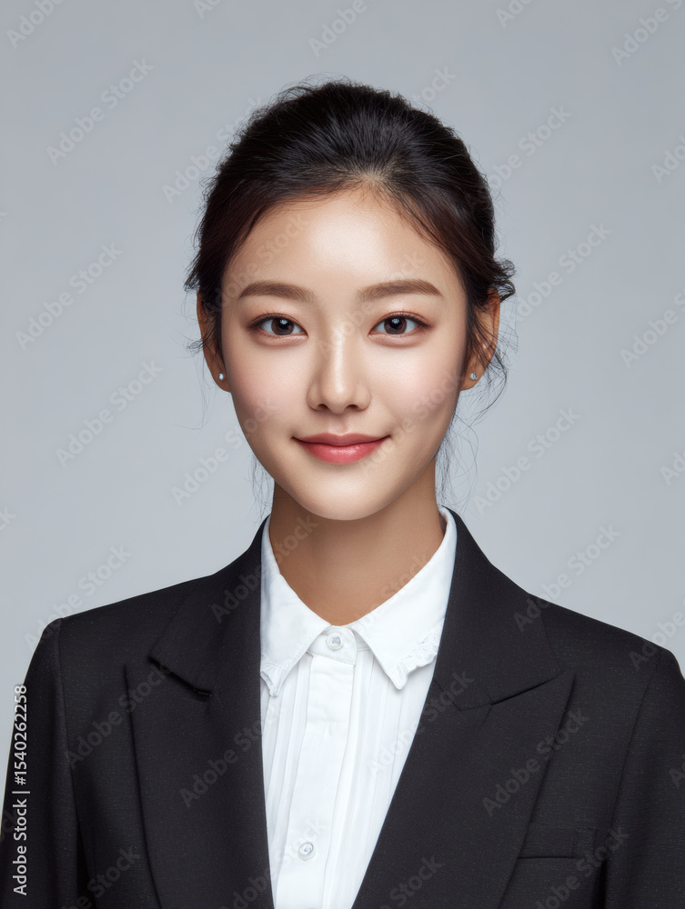 Professional ID Photo of a Young Korean Woman in Formal Attire Professional ID Photo of a Young Korean Woman in Formal Attire