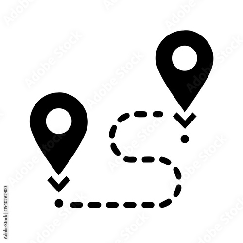 Map route with pins on transparent background for web and graphic design