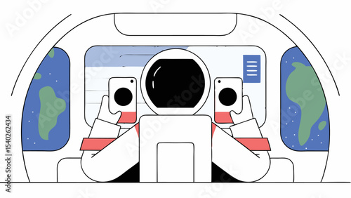Astronaut Using Smartphones in Spacecraft