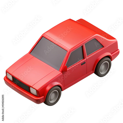 Red cartoon car 3d render isolated on transparent background