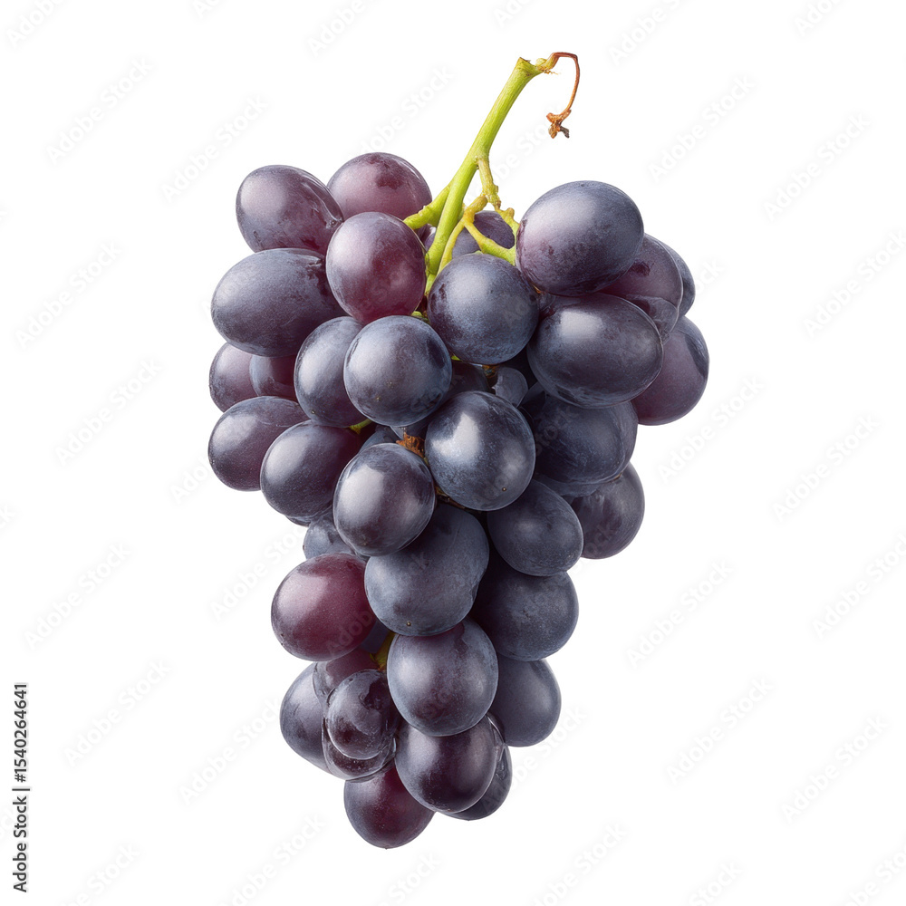 Fototapeta premium Fresh Purple Grapes Cluster Isolated on White Background Natural Organic Fruit for Health and Nutrition Concepts Transparent background or png