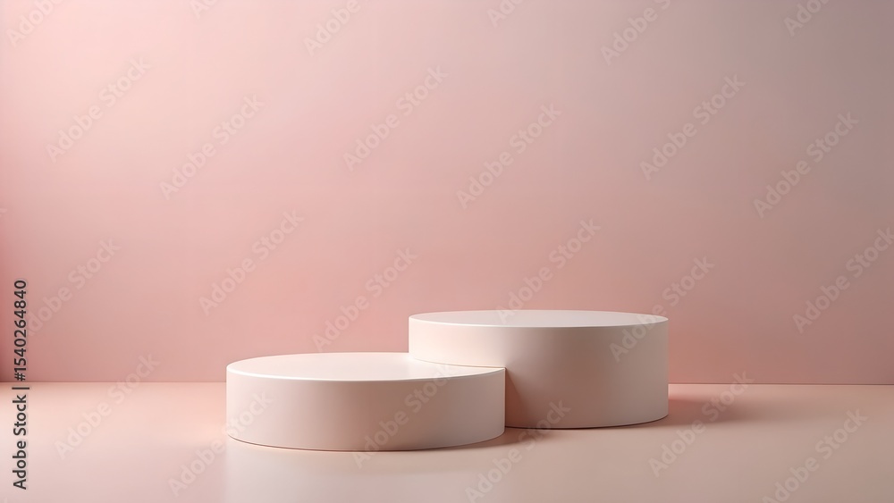 “Minimal two-step podium on pale pink background for beauty product” “Minimal two-step podium on pale pink background for beauty product”