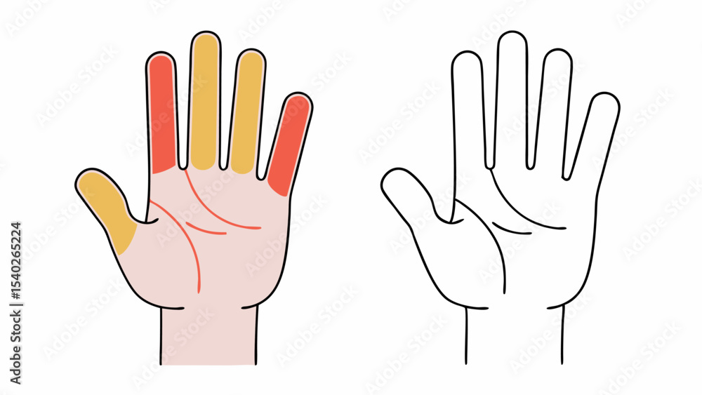 Fototapeta premium Hand Anatomy Illustration Colored and Outline Versions