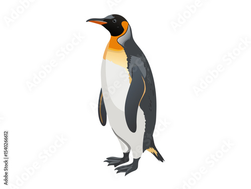 An isolated emperor penguin stands alone on a white, icy background, a majestic bird of the Antarctic wildlife