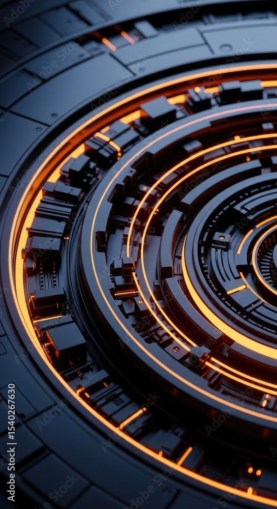 Naklejka premium Abstract Dark Grey and Orange Circular Technology Pattern