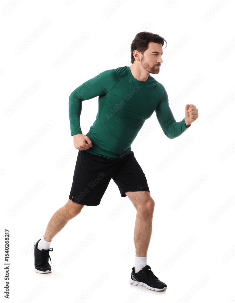Sporty young man running marathon on white background Sporty young man running marathon on white background