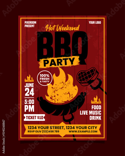 Hot Weekend BBQ  Party Portrait flyer, bbq invitation poster vector template design