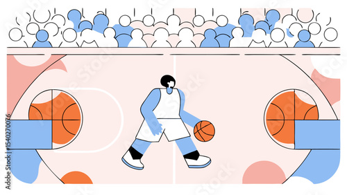 Basketball Player Dribbling on Court with Crowd