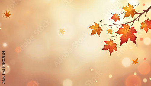 Delicate maple leaf branch with amber background, with space for text