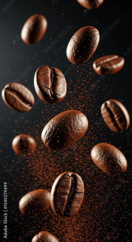 Brown Coffee Beans Falling Dark Background image Brown Coffee Beans Falling Dark Background image