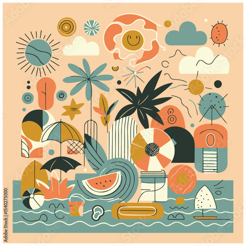 Abstract summer poster or card in simple scribble style