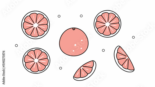 Pink Grapefruit Slices and Whole Fruit Flat Lay
