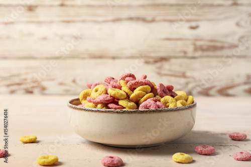 Bowl of tasty cereal rings ...